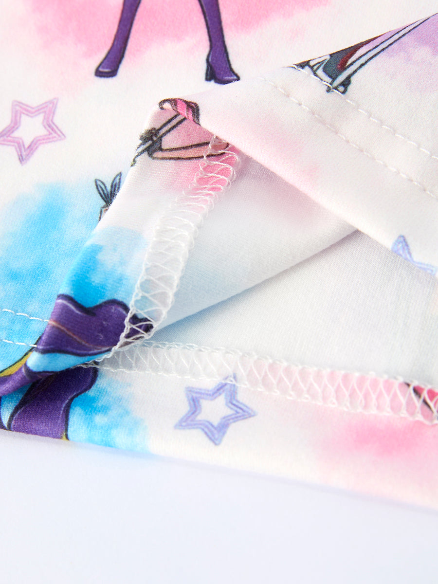 White Girl Print Top And Ruffle Shorts Set