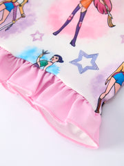 White Girl Print Top And Ruffle Shorts Set