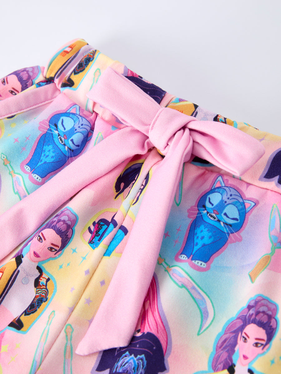 Vibrant Girl Print Top And Ruffle Shorts Set