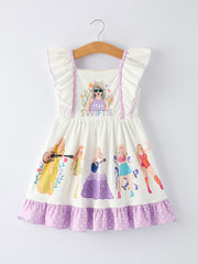 TS Summer Purple Girls Ruffle Polka Dot Dress
