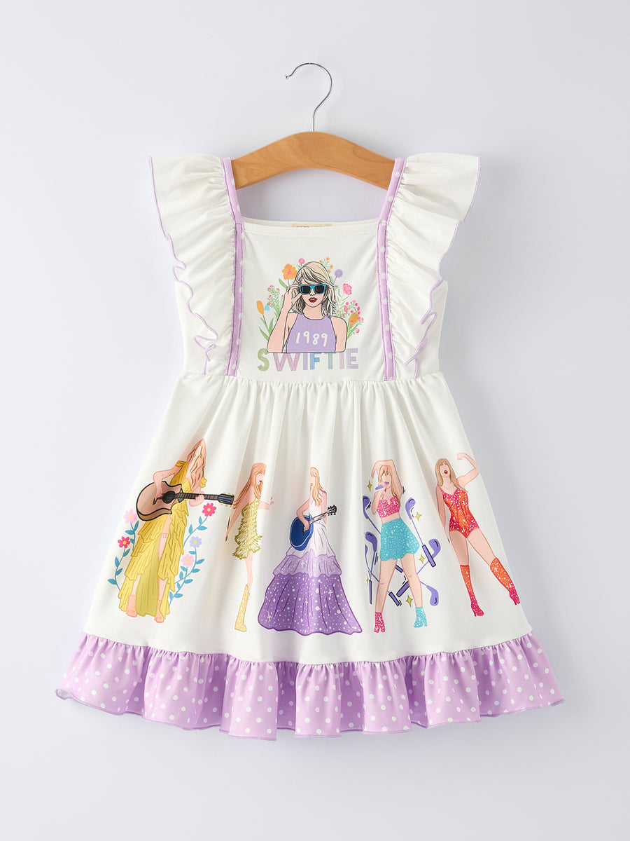 TS Summer Purple Girls Ruffle Polka Dot Dress