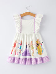 TS Summer Purple Girls Ruffle Polka Dot Dress
