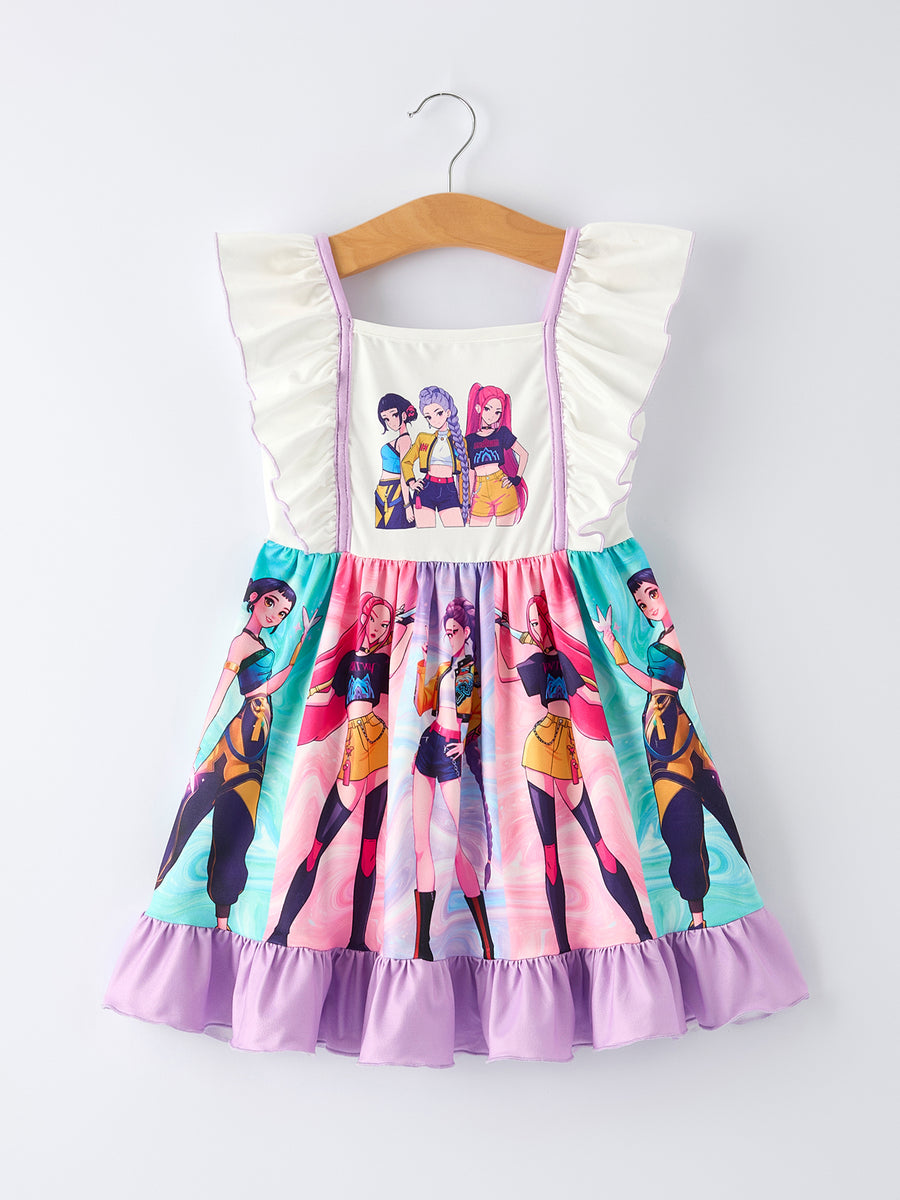 Summer Purple Girls Ruffle Dot Dress