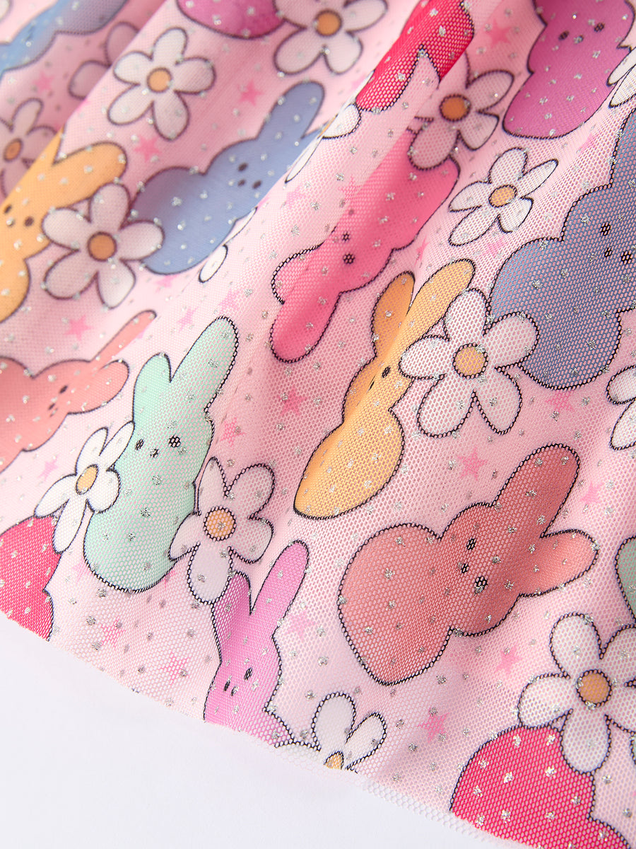 Easter Bunny Print Girl Tulle Dress