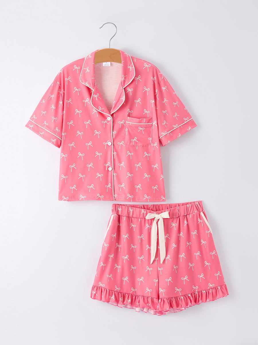 Mommy & Me Bow Print Ruffle Pajama Set
