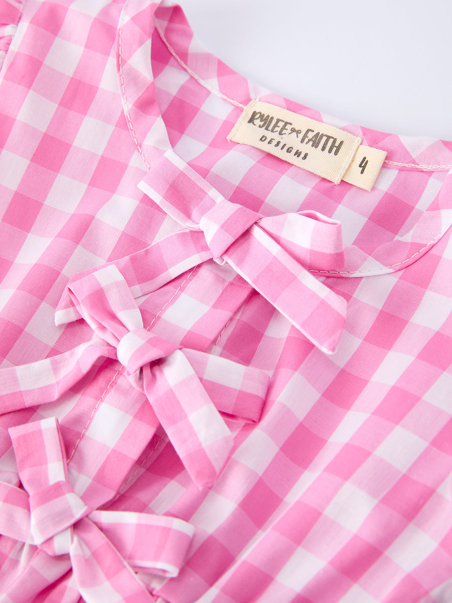 Spring Plaid Baby Girls Romper Bow Flutter Sleeve
