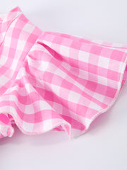 Spring Plaid Baby Girls Romper Bow Flutter Sleeve