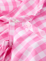 Spring Plaid Baby Girls Romper Bow Flutter Sleeve