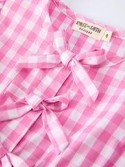 Spring Plaid Girls Dress Bow Flutter Sleeve