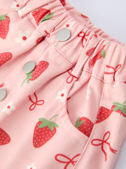 Girls' Spring Short-sleeved "Berry Sweet" Printed Top and Skirt Set