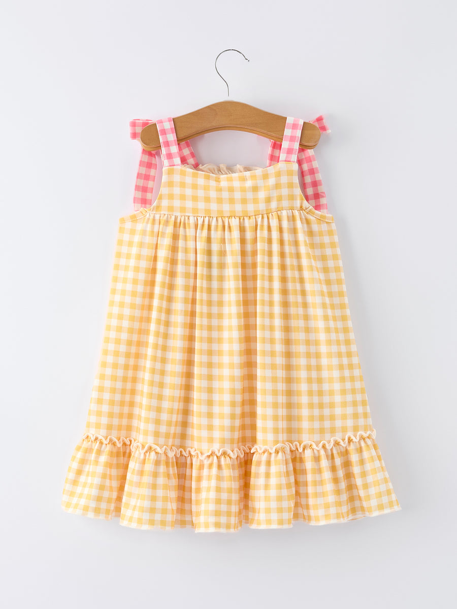 Fish Embroidery Smocking Plaid Girls' Dress