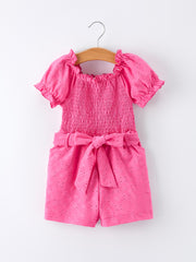 Spring Hot Pink Short-sleeved Girls Jumpsuit