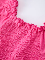 Spring Hot Pink Short-sleeved Girls Jumpsuit