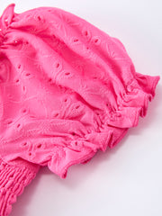 Spring Hot Pink Short-sleeved Girls Jumpsuit