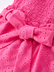 Spring Hot Pink Short-sleeved Girls Jumpsuit