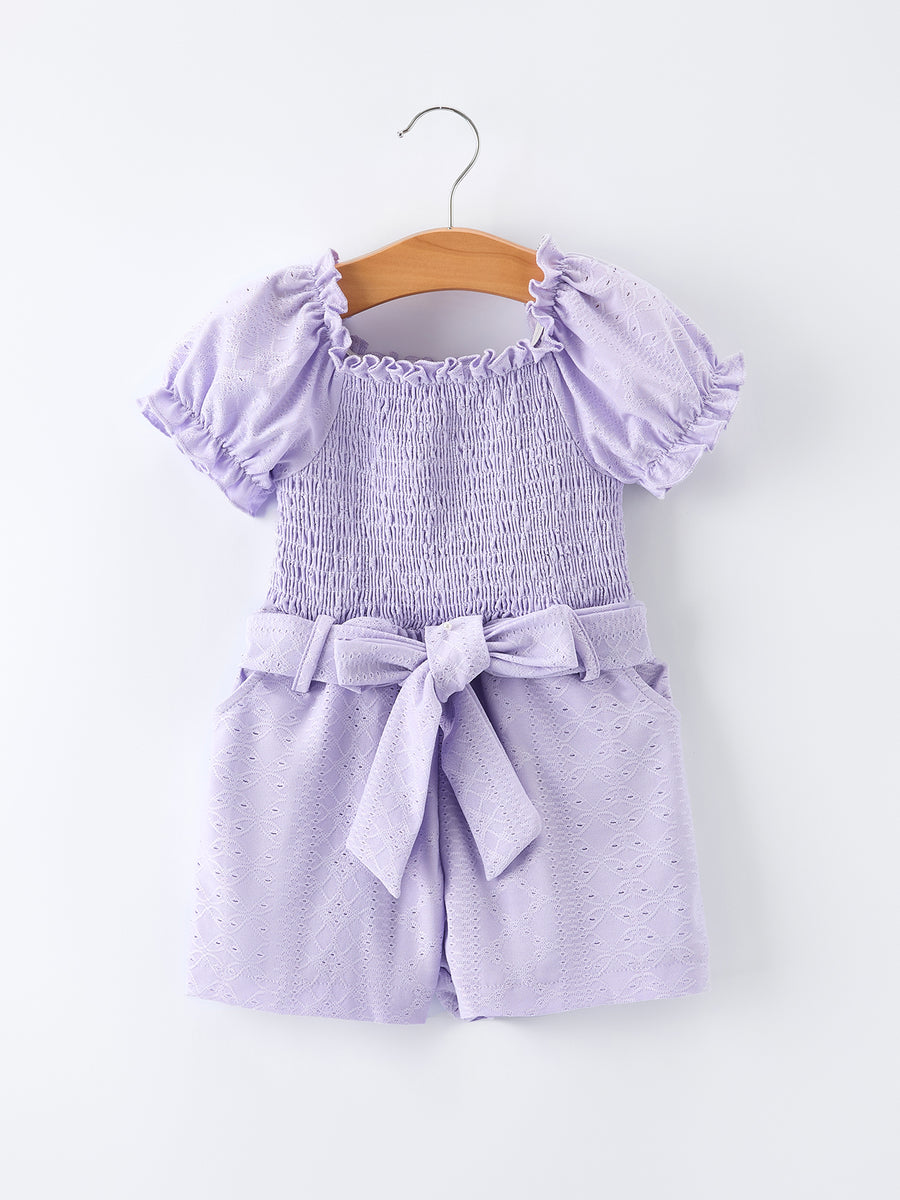 Spring Purple Short-sleeved Girls Jumpsuit