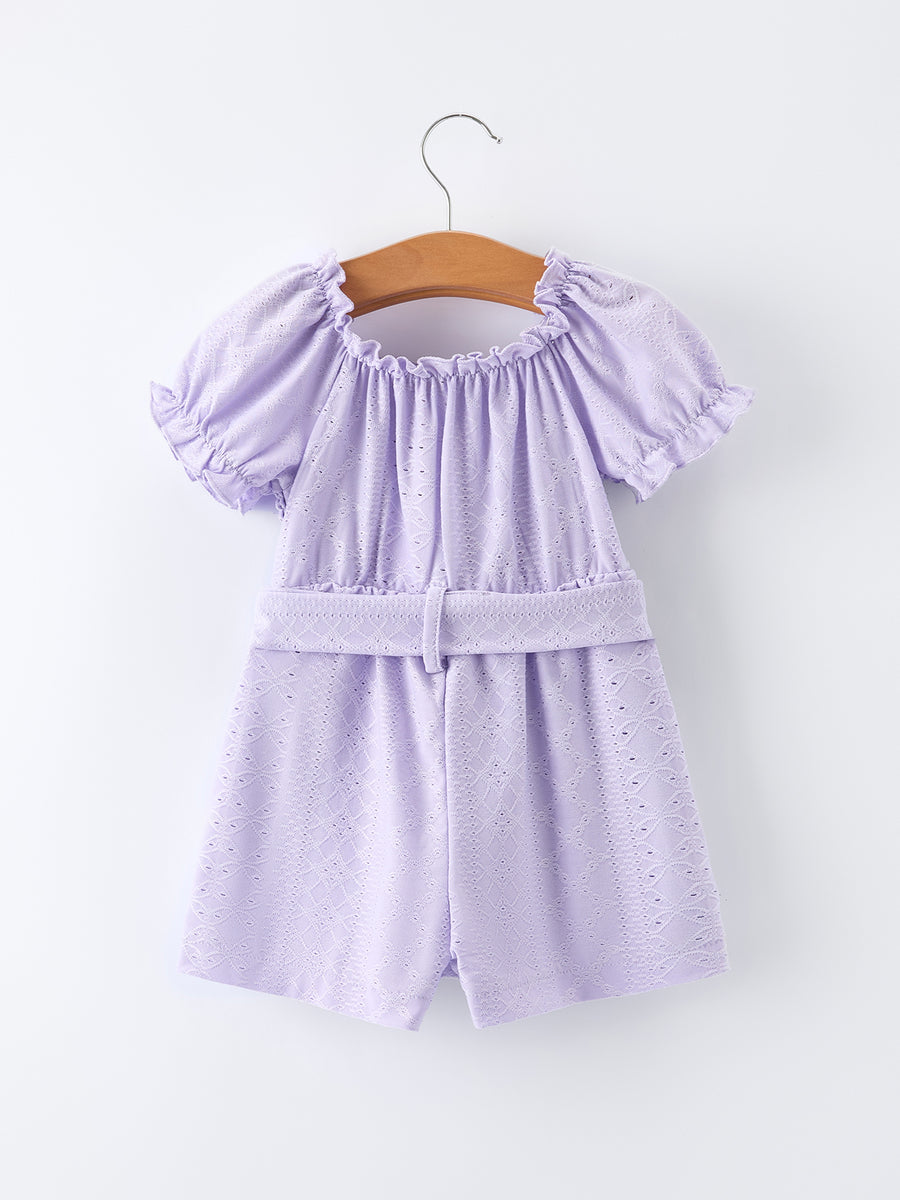 Spring Purple Short-sleeved Girls Jumpsuit