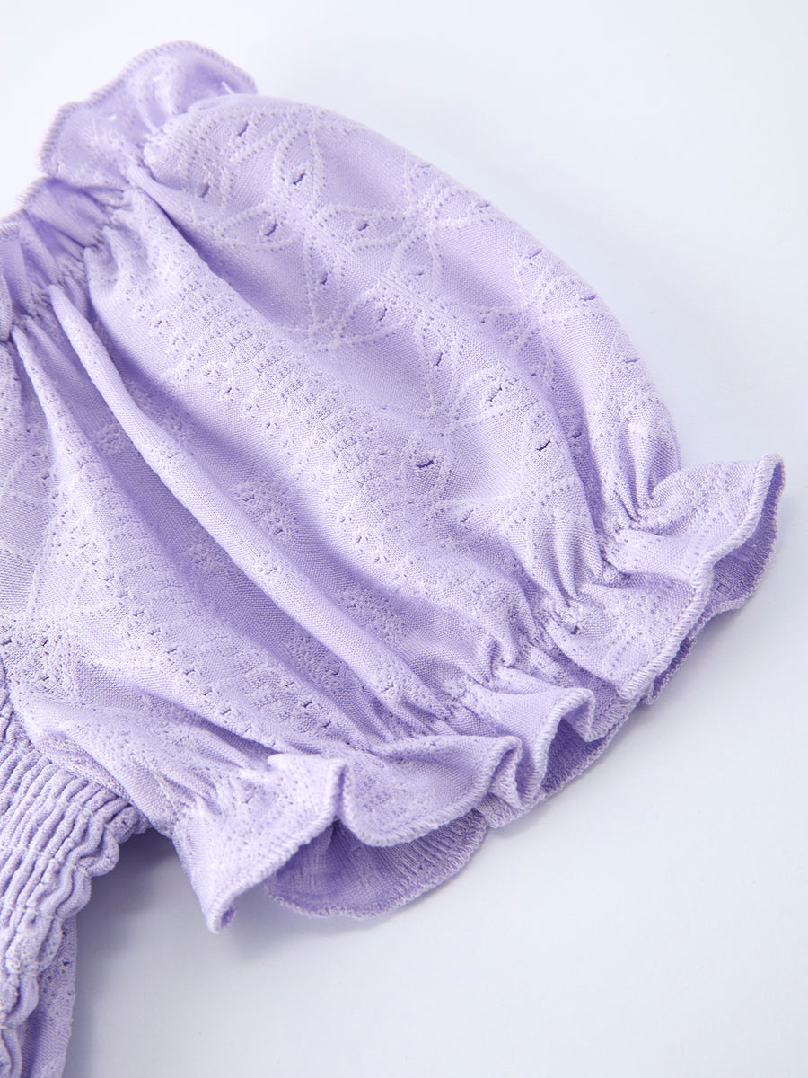 Spring Purple Short-sleeved Girls Jumpsuit