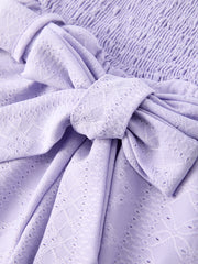 Spring Purple Short-sleeved Girls Jumpsuit