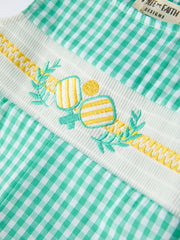 Pickle Ball Embroidered Smocked Green Baby Boys Romper