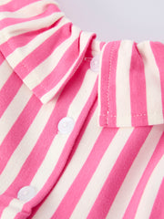 Spring  Pink Striped Ruffled Girls' Dress with Hat