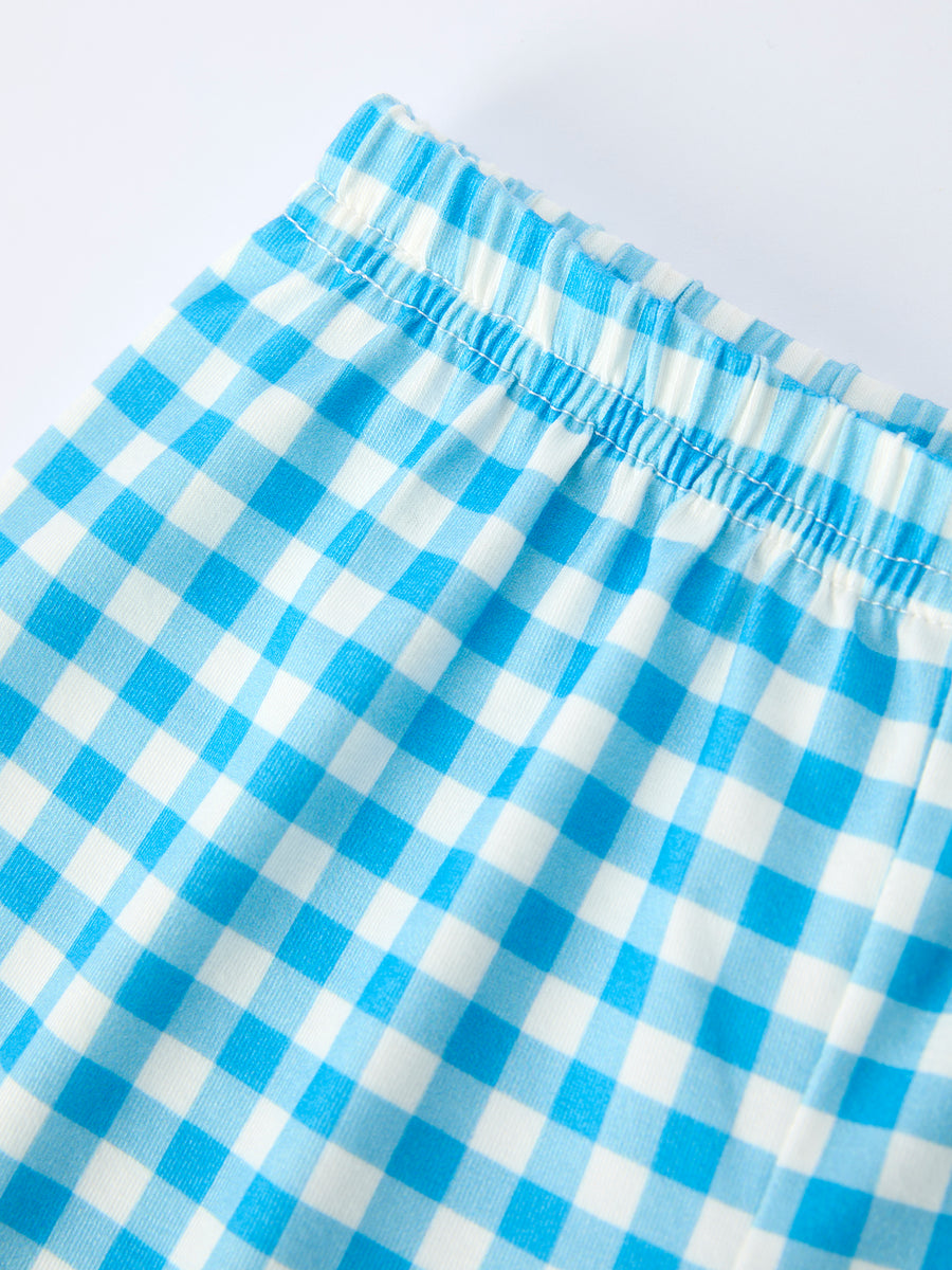 Fish Embroidery Smocking Plaid Boys'Set