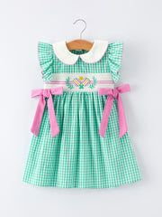 Spring Gingham Bow Ruffle Smocked Pickle Ball Girl Dress