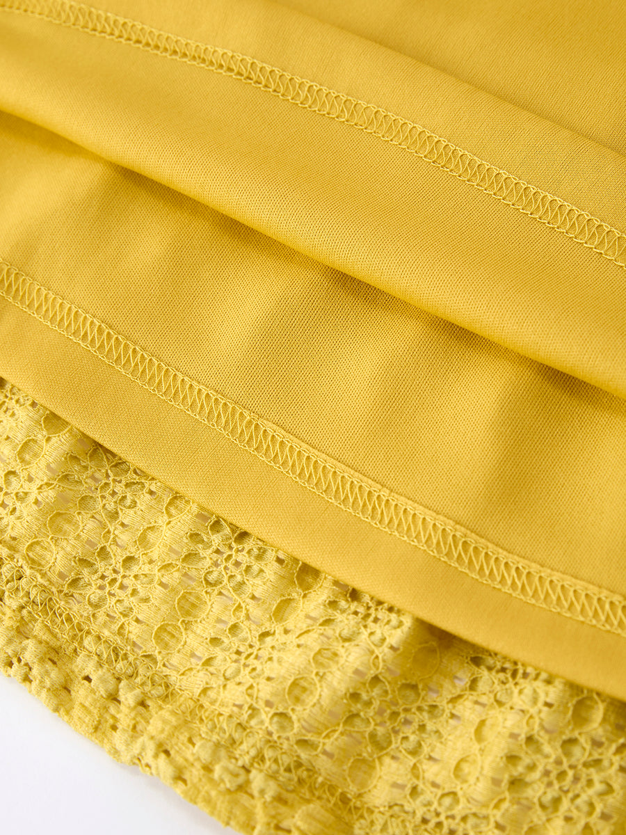 Spring Solid Girls Lace Tiered Dress With Scrunchie