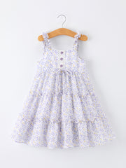 Spring Floral Girls Ruffle Bow Spaghetti Strap Dress
