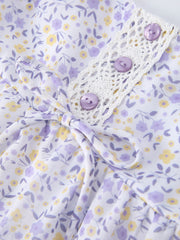 Spring Floral Girls Ruffle Bow Spaghetti Strap Dress