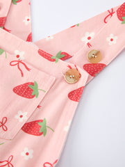 Girls Spring Short-sleeved top + Strawberry Print Overall Dress Set