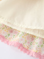 Spring Floral Girls Ruffle Dress With Bow Straw Hat Set