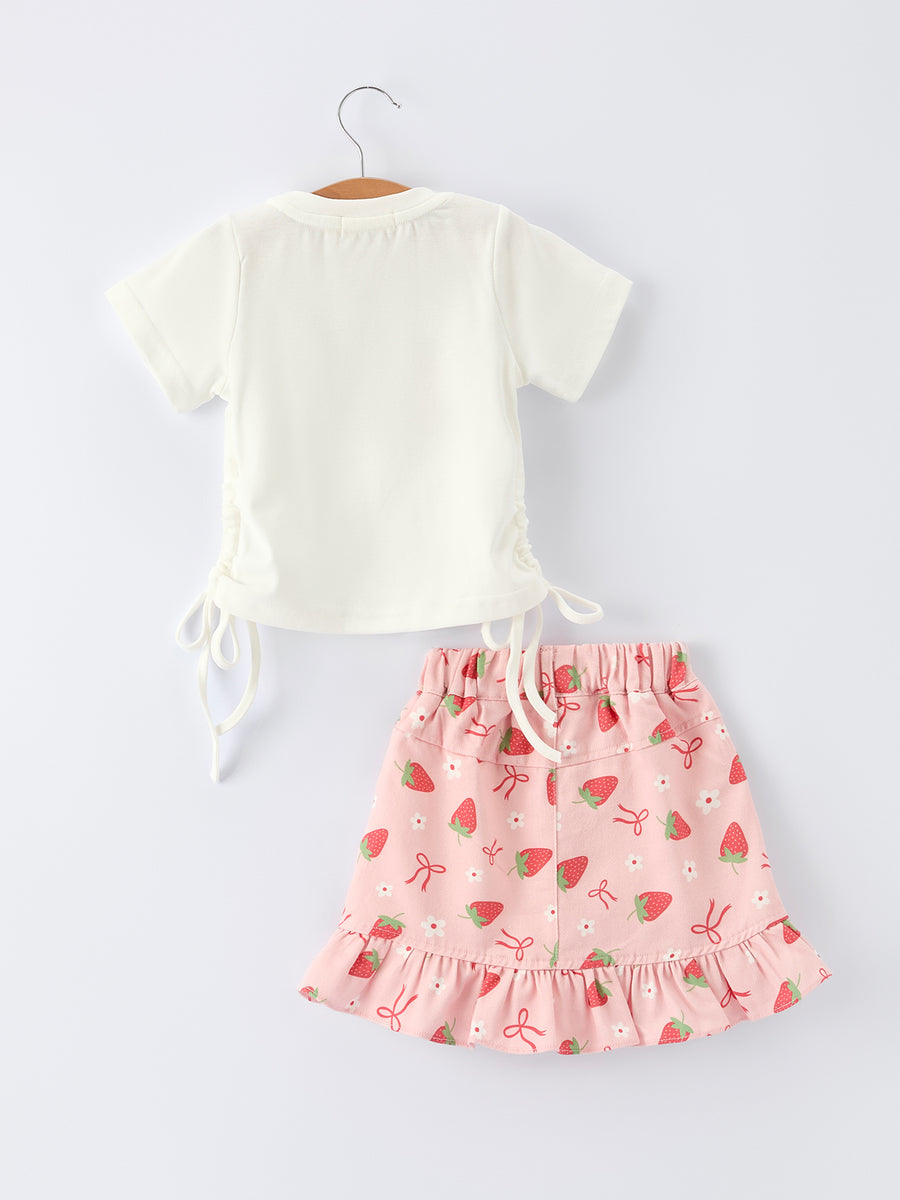 Girls' Spring Short-sleeved "Berry Sweet" Printed Top and Skirt Set