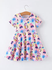 Summer Pop Star Print Girl Twirly Colorful Dress Cotton Blend