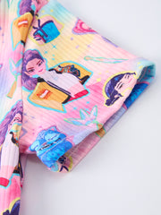 Summer Pop Star Print Girl Twirly Colorful Dress Cotton Blend