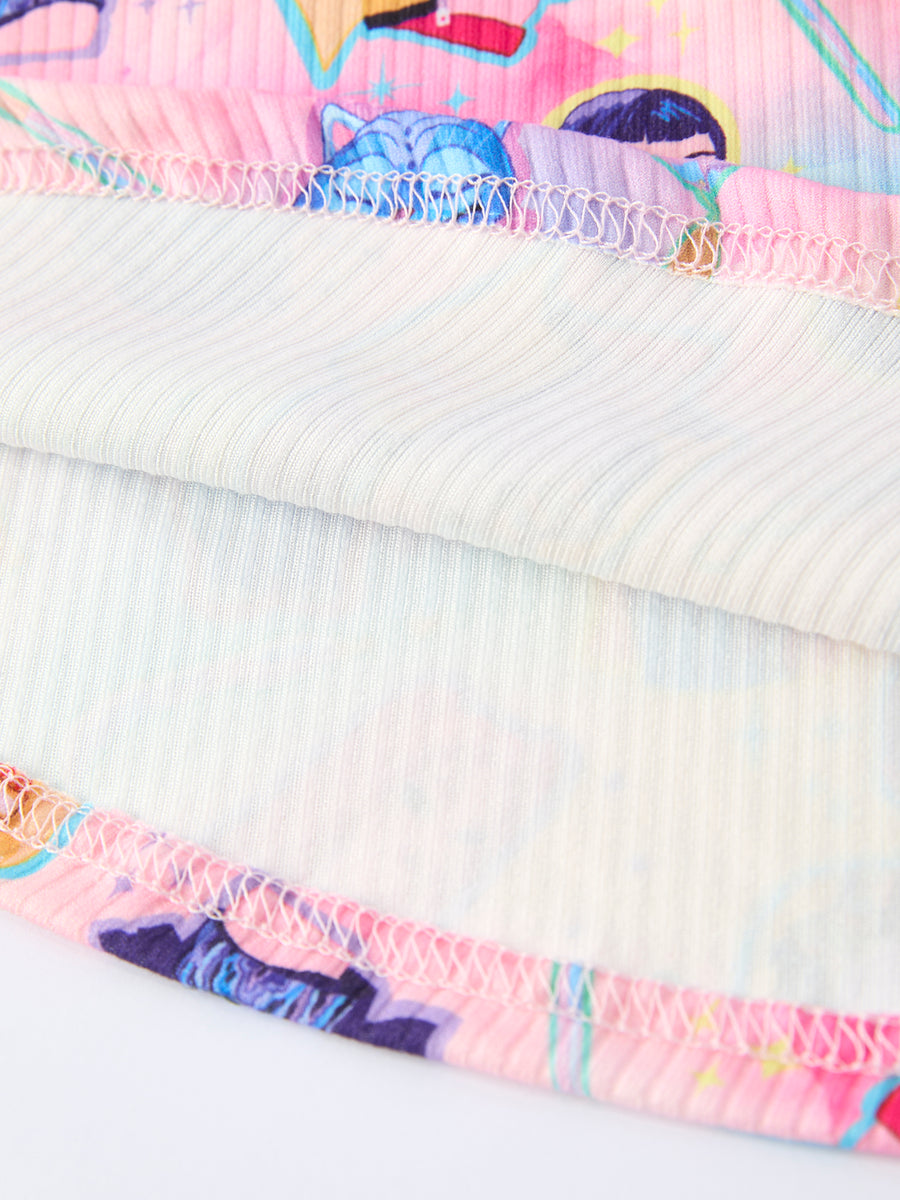 Summer Pop Star Print Girl Twirly Colorful Dress Cotton Blend