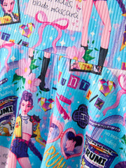 Blue Summer Pop Star Print Girl Twirly Dress Cotton Blend