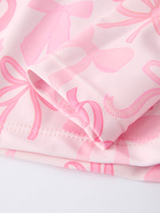 Summer Bow Print Girls Long Sleeve Swim Set