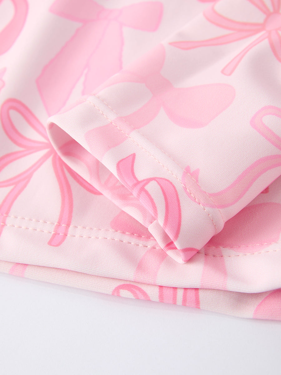 Summer Bow Print Girls Long Sleeve Swim Set