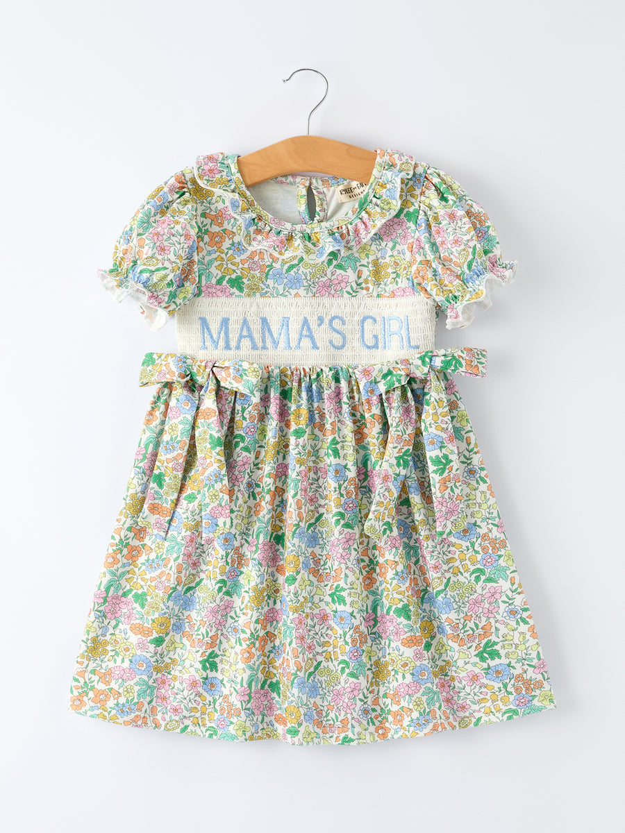 "MAMA'S GIRL" Embroidered Smocked Girls' Dress
