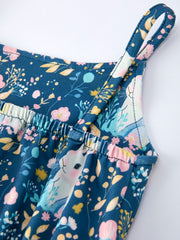 Summer Bunny Floral Girls Bow Ruffle Bell Bottom Jumpsuit