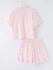 Mommy & Me Pink Bow Print Ruffle Pajama Set