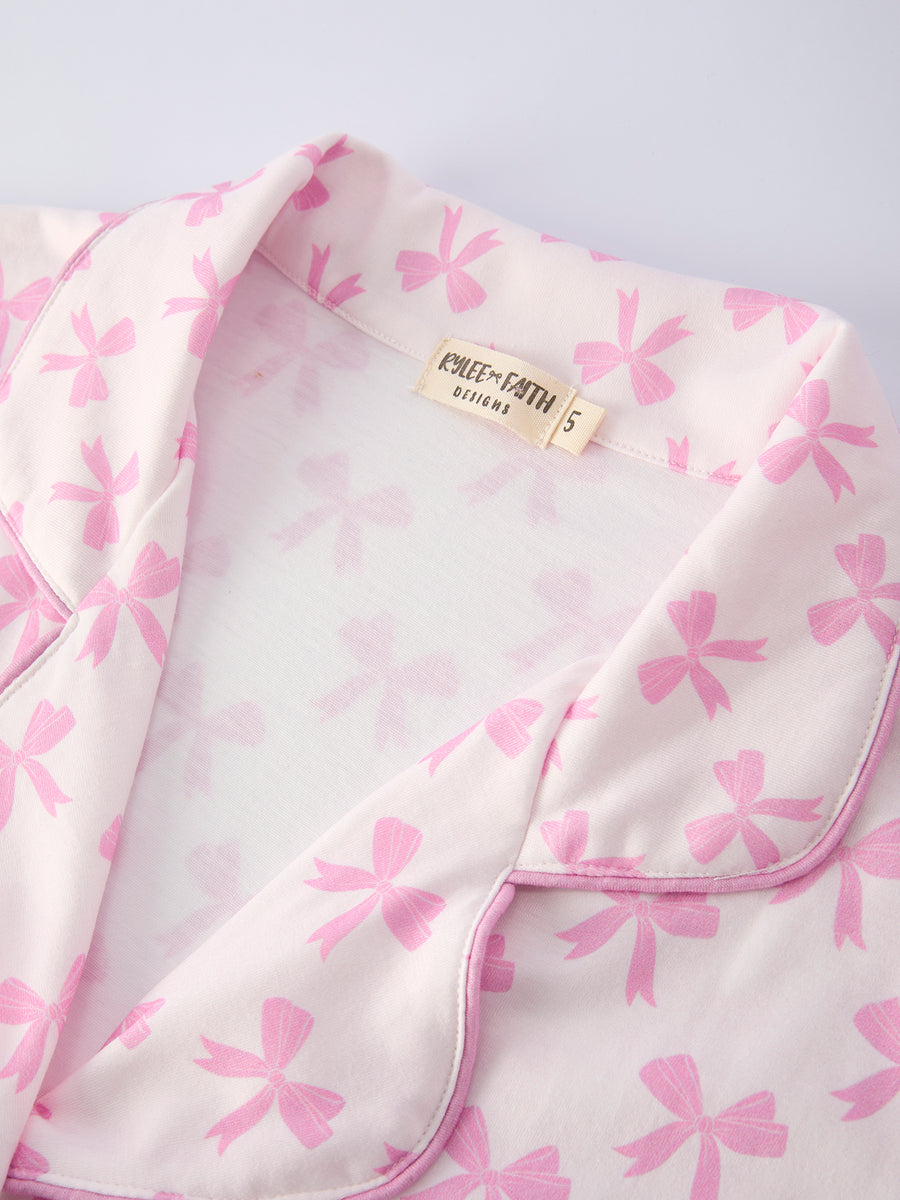 Mommy & Me Pink Bow Print Ruffle Pajama Set