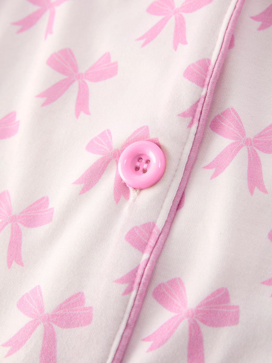 Mommy & Me Pink Bow Print Ruffle Pajama Set