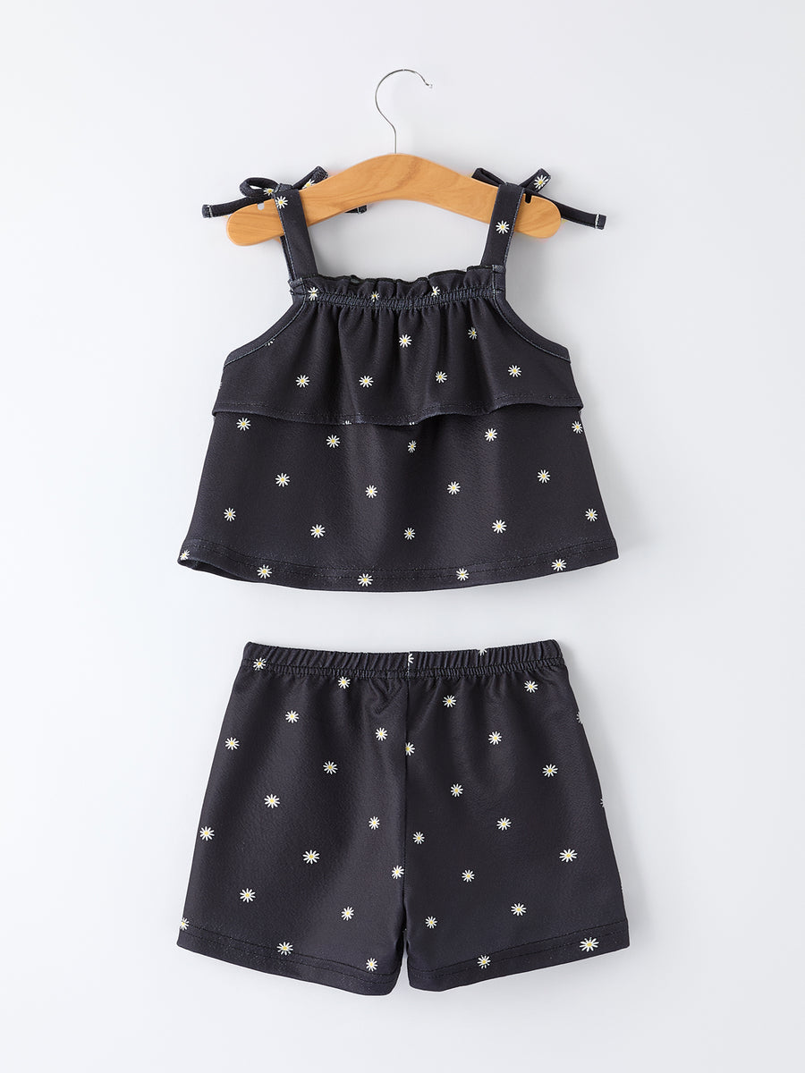 Summer Daisy  Girls Bow Ruffle Set