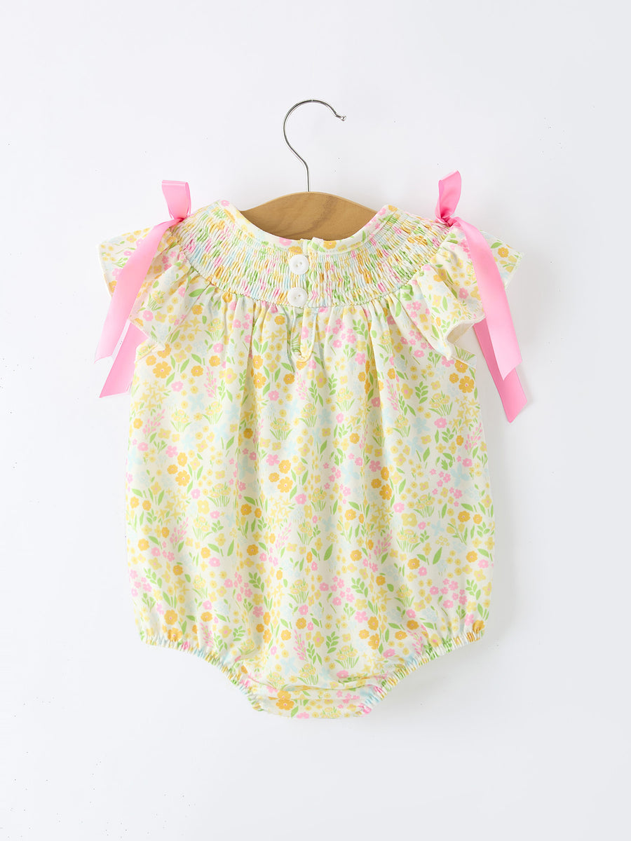 Spring Floral Smocked Baby Girl Romper
