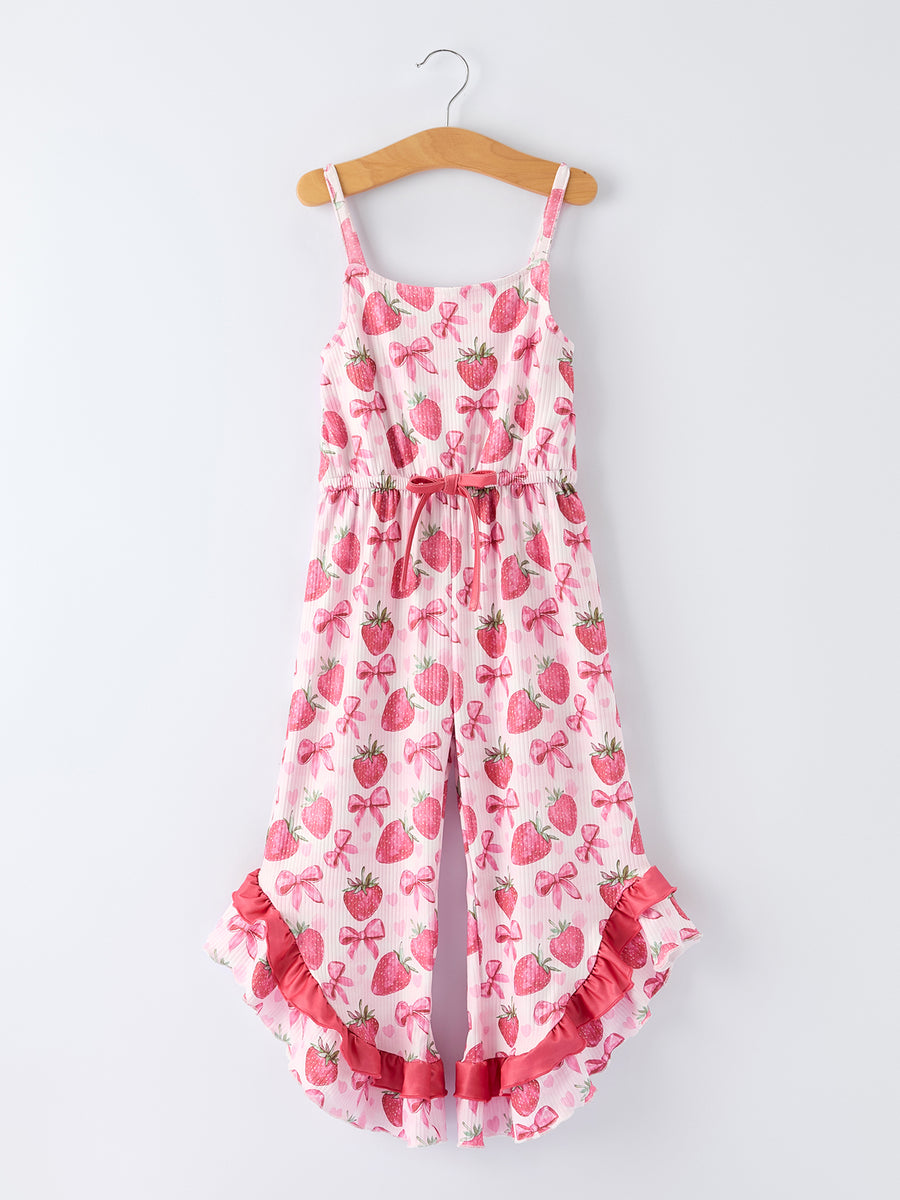 Summer Strawberry Bow Girls Jumpsuit