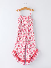 Summer Strawberry Bow Girls Jumpsuit