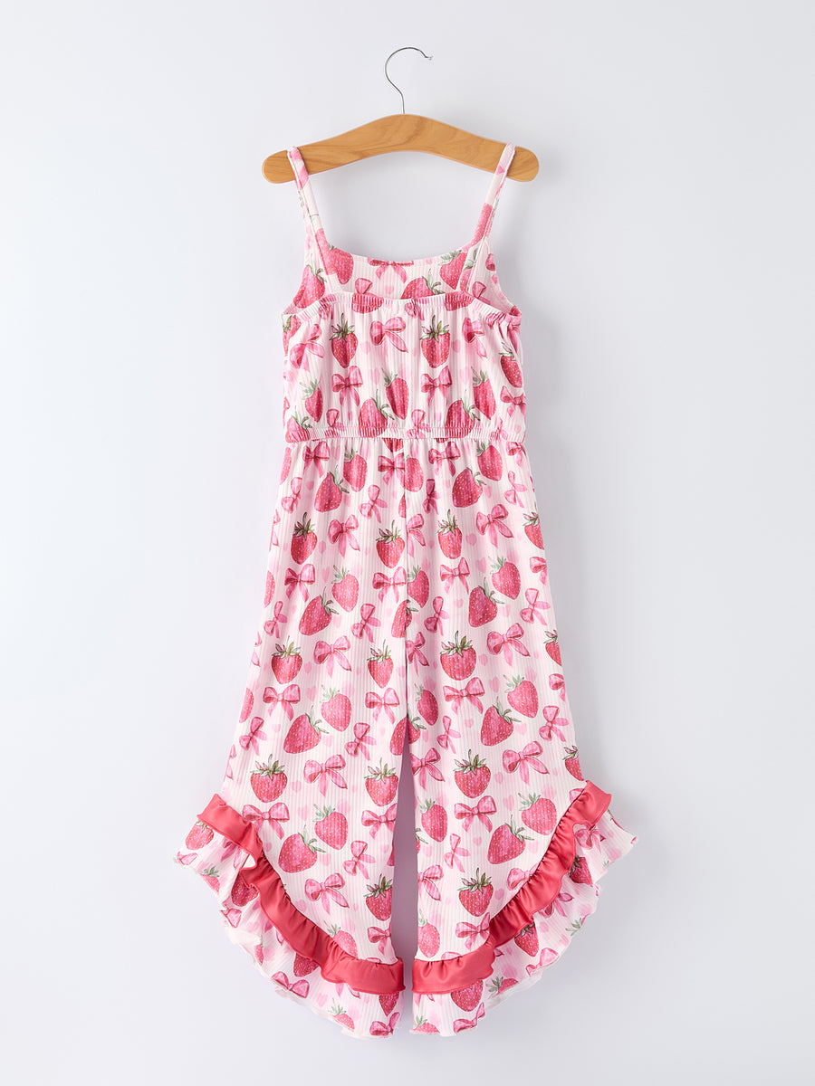 Summer Strawberry Bow Girls Jumpsuit