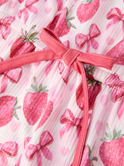 Summer Strawberry Bow Girls Jumpsuit